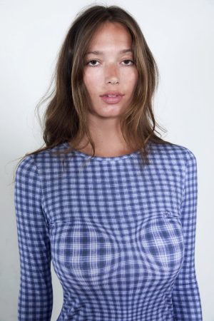 LONG SLEEVE TOP – NAVY WARPED PLAID